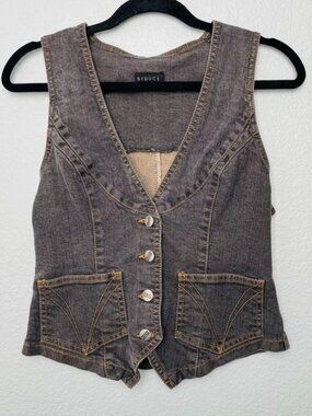Seduce Gray Blue Denim Stretchy Button Down Casual Vest | Size 12 | Medium